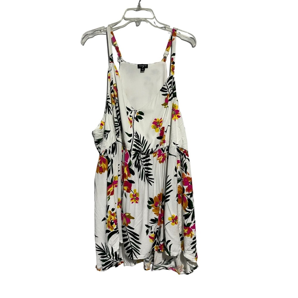 Torrid Challis Women's Top Zip Front Cami Sleeveless Floral White Green Size 18
